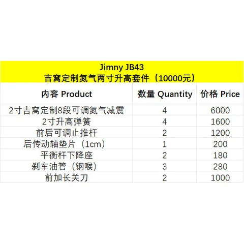 新款老款吉姆尼吉窝定制氮气两寸三寸2寸3寸升高套件 JB43吉窝定制氮气两寸升高套件