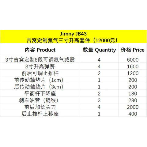 新款老款吉姆尼吉窝定制氮气两寸三寸2寸3寸升高套件 JB43吉窝定制氮气三寸升高套件