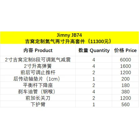新款老款吉姆尼吉窝定制氮气两寸三寸2寸3寸升高套件 JB74吉窝定制氮气两寸升高套件